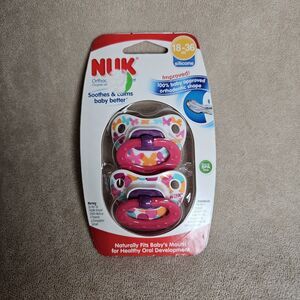 NEW 2pk NUK Silicone Orthodontic Pacifiers 18-36m Pink/Purple Butterfly BPA Free